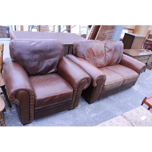 2935 - A DE-CORO BROWN LEATHER TWO SEATER SETTEE AND A MATCHING EASY CHAIR