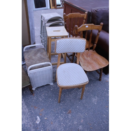 2936 - A PAIR OF KITCHEN CHAIRS, TALL STOOL, LLOYD LOOM DRESSING STOOL AND 1950'S KITCHEN CHAIR