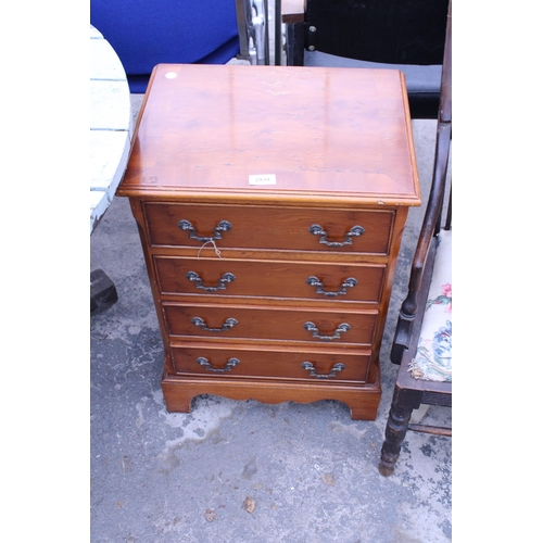 2938 - A YEW WOOD CHEST OF FOUR DRAWERS, 17.5