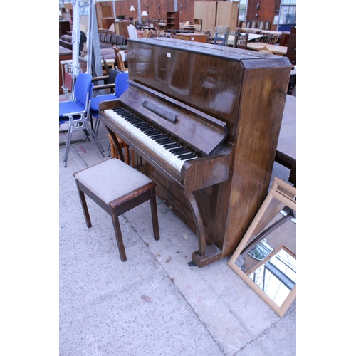 2941 - AN ATHELSTAN WALNUT UPRIGHT PIANO AND STOOL