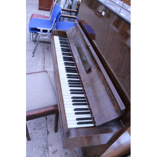 2941 - AN ATHELSTAN WALNUT UPRIGHT PIANO AND STOOL