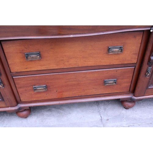 2950 - A VICTORIAN MAHOGANY DOUBLE BOW FRONTED SIDEBOARD, 68