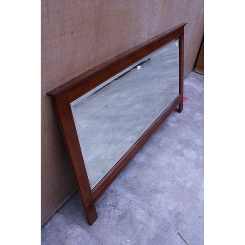 2951 - A LARGE MAHOGANY FRAMED BEVEL EDGE MIRROR, 68