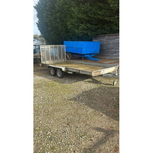 156 - GALVANISED PLANT TRAILER 14' LONG 6' WIDE DROP DOWN RAMP NO VAT