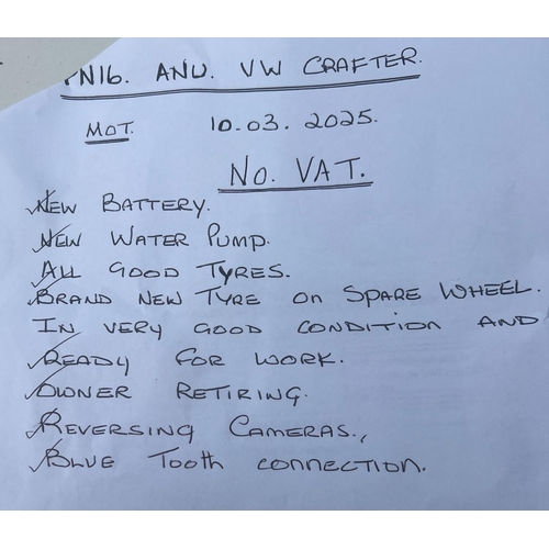 160 - V.W. CRAFTER CR35 TDi 136 MWB 183193 MILES REG. NO. PN16 ANU, 10.03.2016,MOT 10/03/25 REVERSING CAME... 