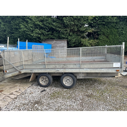 203 - TWIN AXLE BEAVER TAIL TRAILER WITH CAGE SIDES NO VAT