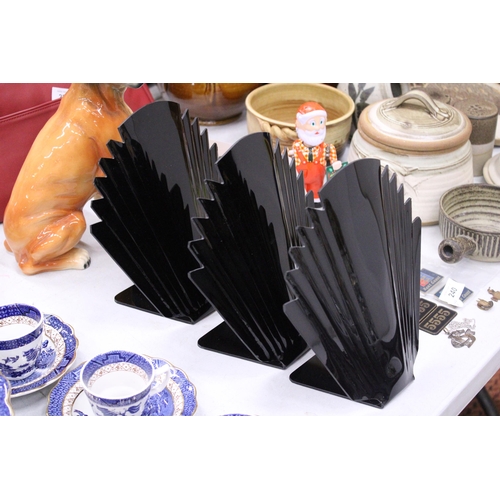 242 - THREE BLACK ART DECO STYLE FANS