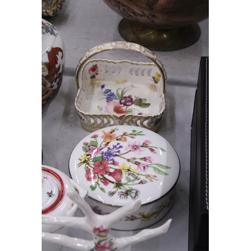 245 - SIX ROYAL CROWN DERBY 'DERBY POSIES' CUPS AND SAUCERS, TRINKET BOXES, A GINGER JAR, ETC