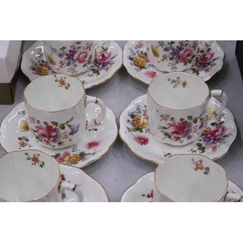 245 - SIX ROYAL CROWN DERBY 'DERBY POSIES' CUPS AND SAUCERS, TRINKET BOXES, A GINGER JAR, ETC