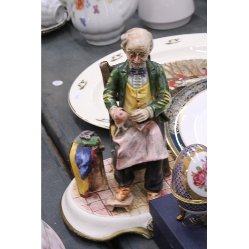 253 - A QUANTITY OF CERAMICS TO INCLUDE A CAPODIMONTE FIGURE, PLATES AND TWO 'REGAL' PORCELAIN EGG TRINKET... 