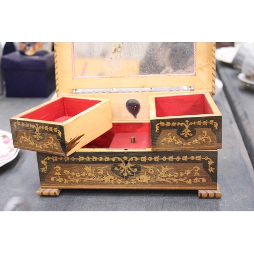 256 - AN INLAID VINTAGE JEWELLERY BOX