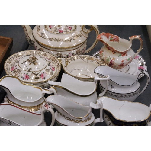 257 - A QUANTITY OF VINTAGE CERAMICS TO INCLUDE MAINLY JUGS, PLUS A TEAPOT, SUGAR BOWL, CUPS, ETC - SOME A... 