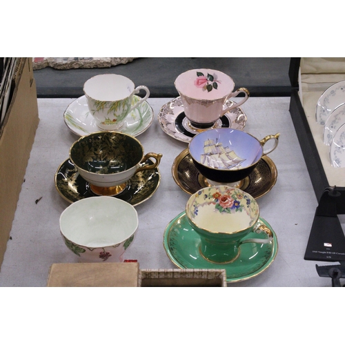 265 - FIVE VINTAGE CHINA CUPS AND SAUCERS TO INCLUDE AYNSLEY, COALPORT, ROYAL STAFFORD AND TUSCAN PLUS A S... 