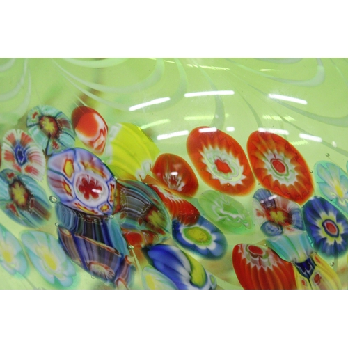 277 - A MURANO GREEN GLASS MILLEFIORI BOWL, HEIGHT 17CM