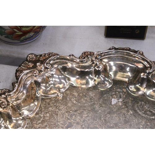 288 - A LARGE SILVER PLATED TRAY WITH FLUTED EDGES, 36CM X 57CM