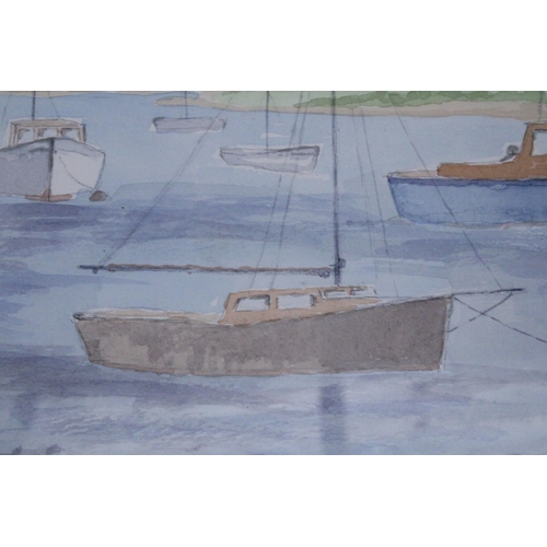 73 - THREE WATERCOLOUR PAINTINGS TO INCLUDE A HARBOUR SCENE, ETC