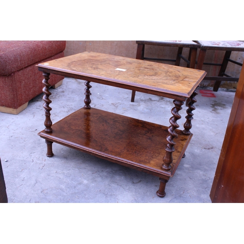 3031 - A VICTORIAN WALNUT TWO TIER WHATNOT BASE WITH BARLEY TWIST UPRIGHTS