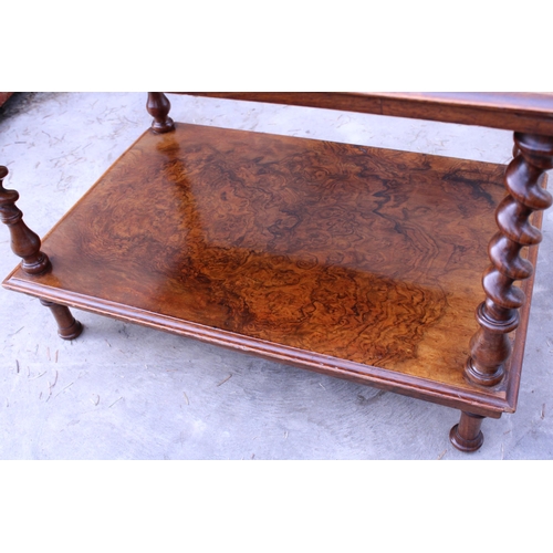 3031 - A VICTORIAN WALNUT TWO TIER WHATNOT BASE WITH BARLEY TWIST UPRIGHTS