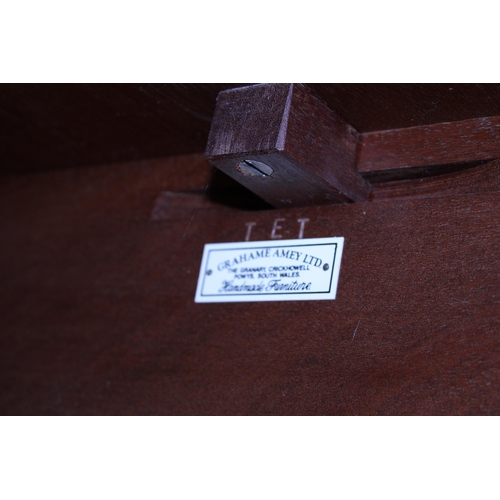 3035 - A MODERN TWIN PEDESTAL D-END DINING TABLE BEARING GRAHAM AMEY LTD (CRICKHOWELL) LABEL