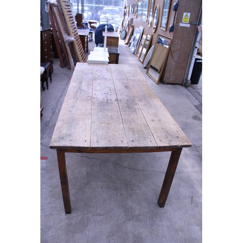 3047 - A VICTORIAN SCRUB PLANK TOP KITCHEN TABLE 89 X39