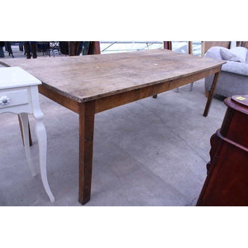 3047 - A VICTORIAN SCRUB PLANK TOP KITCHEN TABLE 89 X39