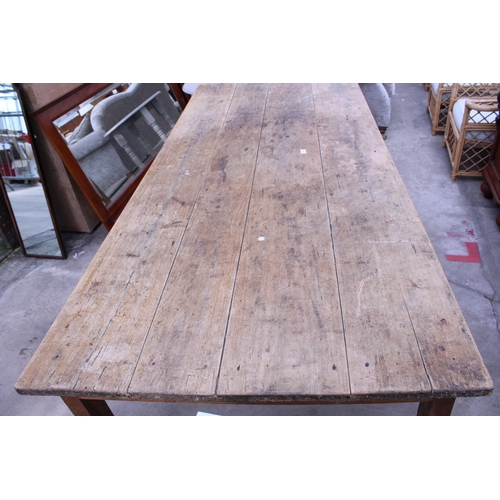 3047 - A VICTORIAN SCRUB PLANK TOP KITCHEN TABLE 89 X39