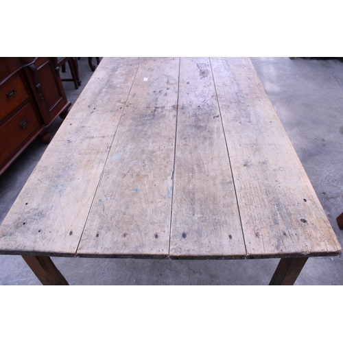 3047 - A VICTORIAN SCRUB PLANK TOP KITCHEN TABLE 89 X39