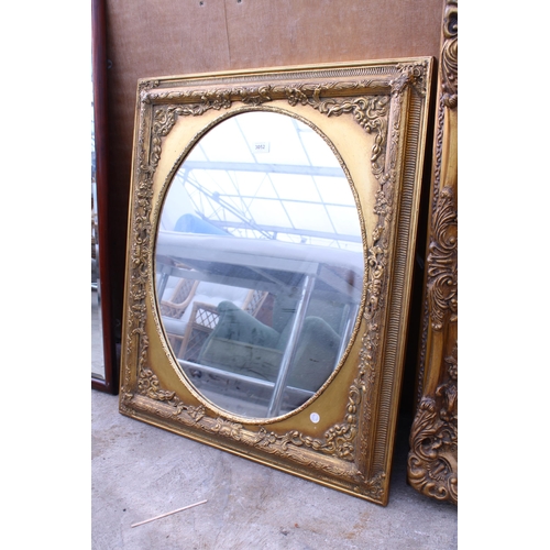 3052 - A 19TH CENTURY STLE GILT OVAL WALL MIRROR  IN A 30X26