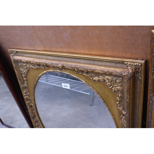 3052 - A 19TH CENTURY STLE GILT OVAL WALL MIRROR  IN A 30X26