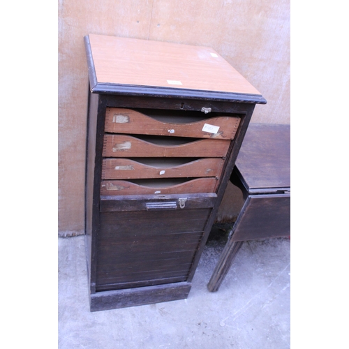 3058 - A MID 20TH CENTURY FILING CHEST WITH TAMBOUR FRONT