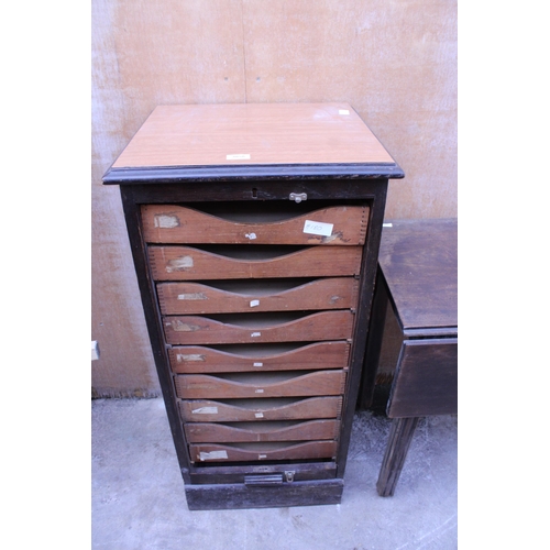 3058 - A MID 20TH CENTURY FILING CHEST WITH TAMBOUR FRONT