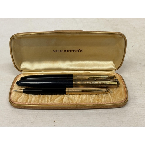 86 - A BOXED SET OF TWO SHEAFFER PENS PLUS ONE PENCIL