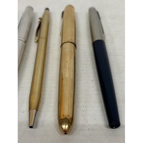 90 - A SELECTION OF PENS TO INCLUDE PARKER, CROSS, MONT BLANC ETC INCLUDING 12K ROLLED GOLD