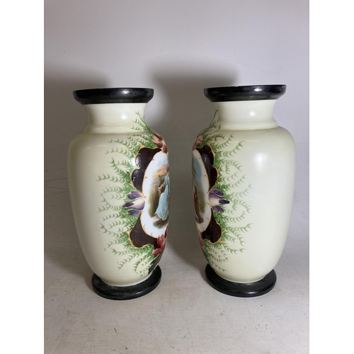 30 - A PAIR OF FRENCH STYLE OPALINE HAND PAINTED VASES WITH TRANSFERS OF FAIR MAIDENS WITH CHILDREN - 32 ... 