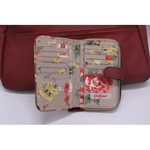 238 - AN AS NEW CATH KIDSTON, CHERRY RED BAG PLUS A CATH KIDSTONE PURSE