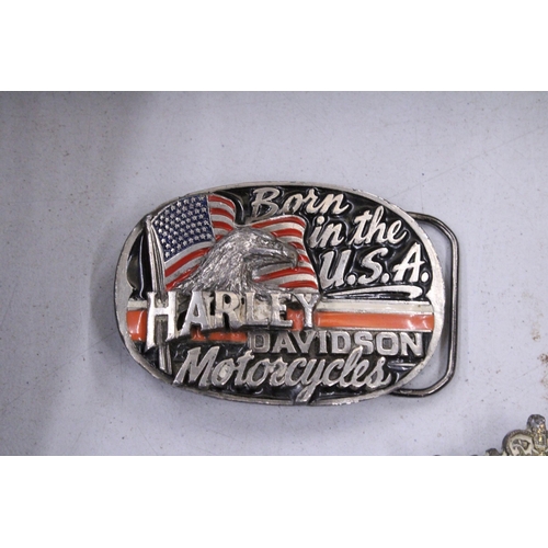 248 - THREE BELT BUCKLES TO INCLUDE HARLEY-DAVIDSON, BULLDOG SPIRIT AND ONE OTHER