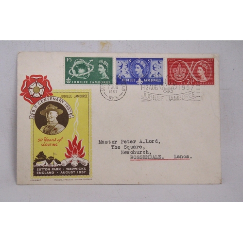 324 - A GB 1957 JUBILEE JAMBOREE FDC ILLUSTRATED WITH FDI CANCELLATION