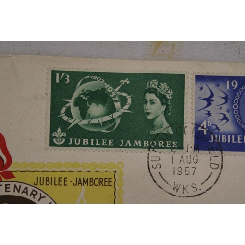 324 - A GB 1957 JUBILEE JAMBOREE FDC ILLUSTRATED WITH FDI CANCELLATION