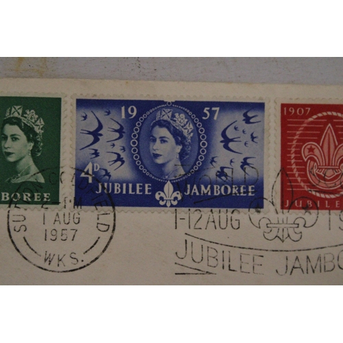 324 - A GB 1957 JUBILEE JAMBOREE FDC ILLUSTRATED WITH FDI CANCELLATION