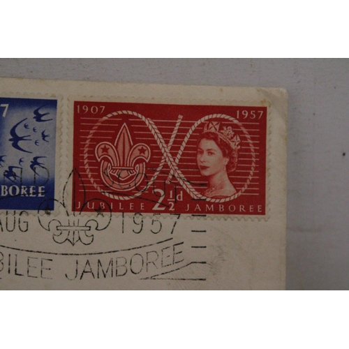 324 - A GB 1957 JUBILEE JAMBOREE FDC ILLUSTRATED WITH FDI CANCELLATION