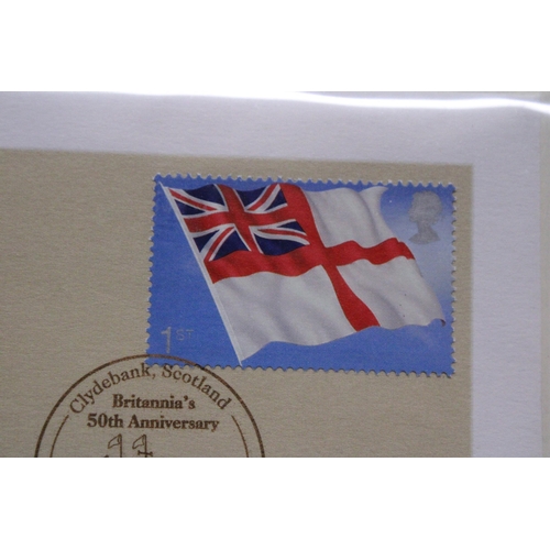 331 - A UK  QE11 THE 50TH ANNIVERSARY OF THE ROYAL YACHT BRITANNIA GOLD PRESENTATION COVER LIMITED EDITION... 