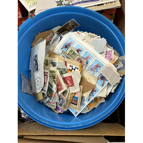 533 - A LARGE CARTON OF MIXED STAMPS TO INCLUDE LARGE BROWN STOCKBOOK WITH USEFUL RANGES , CHANNEL ISLANDS... 