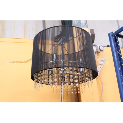 852 - A LARGE TABLE LAMP WITH THREE BULBS AND MESH SHADE WITH CRYSTALS, HEIGHT APPROX 70CM