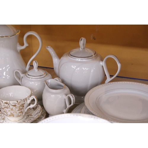 856 - A COLLECTION OF CHINA PLATES, SIDE PLATES, BOWLS, A TEA POT, COFFEE POT, CREAM JUG, SUGAR BOWL, CUPS... 