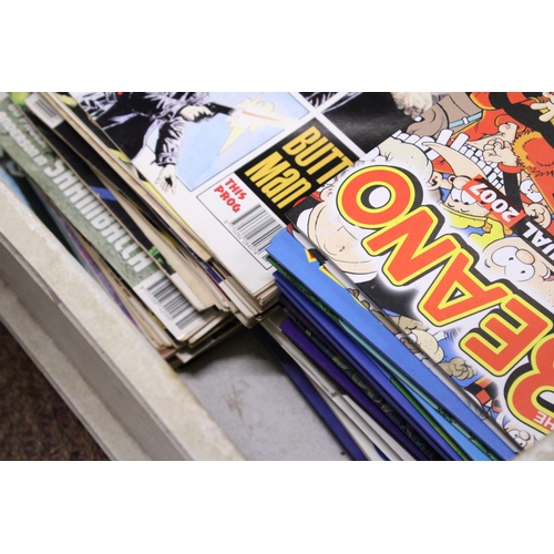 885 - A QUANTITY OF 2000 AD COMICS AND BEANO ALBUMS TO INCLUDE 2007, 2005, 2009, ETC.,