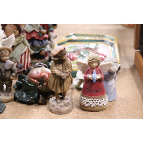 988 - A QUANTITY OF ANIMAL FIGURES, LADY FIGURES, TWO WALL TILES, CANDLESTICK, ETC