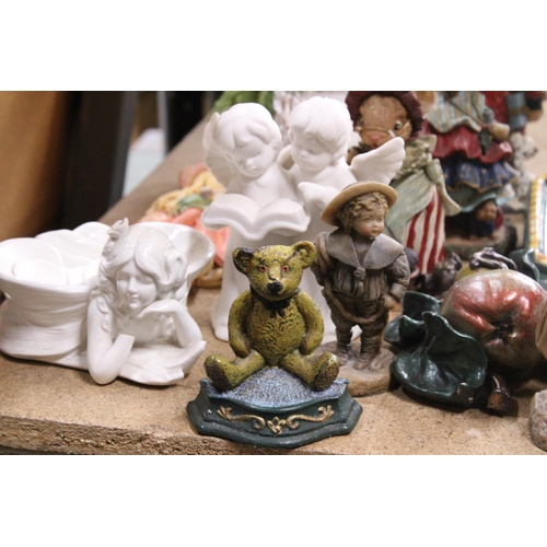 988 - A QUANTITY OF ANIMAL FIGURES, LADY FIGURES, TWO WALL TILES, CANDLESTICK, ETC