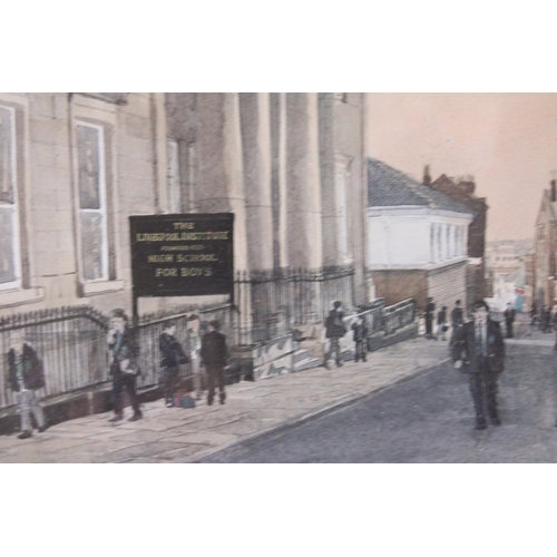 1011 - A FRAMED PRINT OF THE LIVERPOOL INSTITUTE, MOUNT STREET