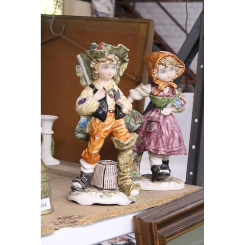 1053 - TWO CAPODIMONTE FIGURES OF A BOY AND GIRL, HEIGHT 35CM