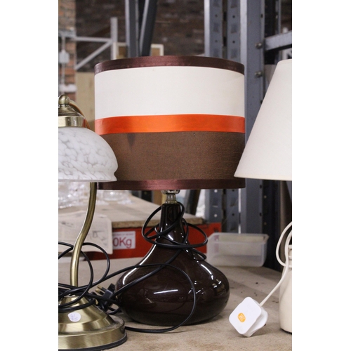 1108 - FOUR TABLE TOP LAMPS TO INCLUDE TWO WITH FABRIC SHADES AND TWO WITH GLASS SHADES